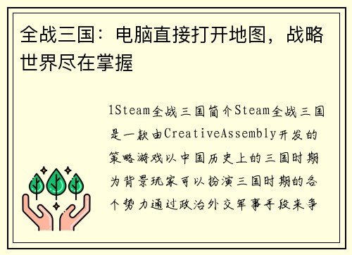 全战三国：电脑直接打开地图，战略世界尽在掌握